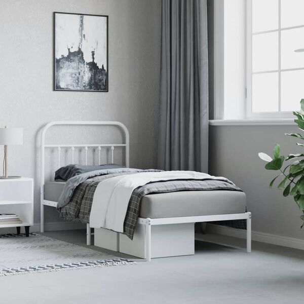 vidaXL Cadre de lit métal sans matelas avec tête de lit blanc 90x190cm