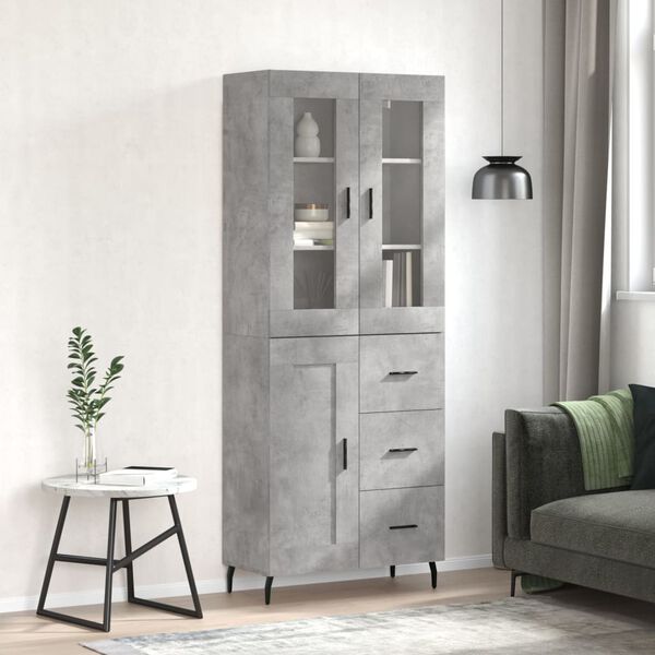 vidaXL Buffet haut Gris b&eacute;ton 69,5x34x180 cm Bois d'ing&eacute;nierie