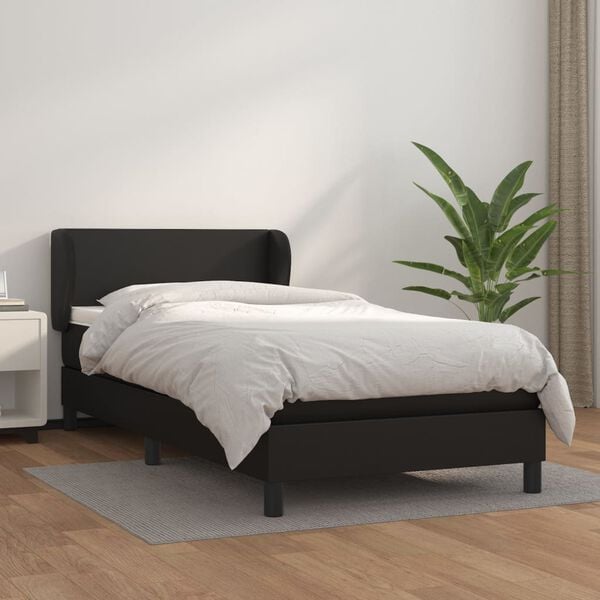 vidaXL Sommier à lattes de lit avec matelas Noir 90x190 cm Similicuir