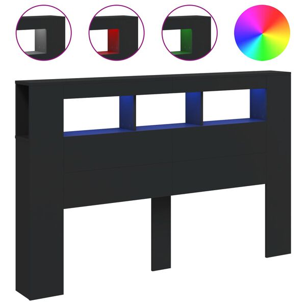 vidaXL Tête de lit à LED noir 160x18,5x103,5 cm bois d'ingénierie