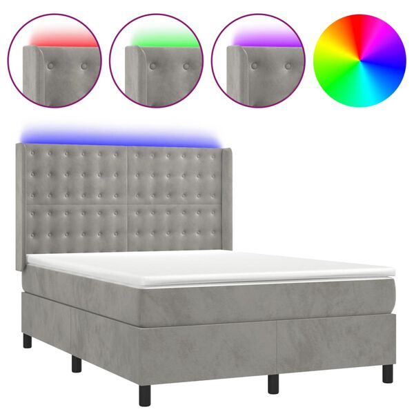 vidaXL Sommier &agrave; lattes de lit matelas et LED Gris clair 140x190 cm