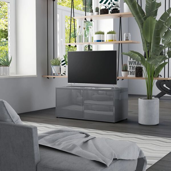 vidaXL Meuble TV Gris brillant 80x34x36 cm Bois d'ingénierie