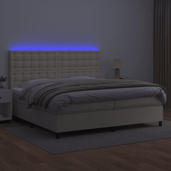 vidaXL Sommier &agrave; lattes de lit avec matelas et LED Cr&egrave;me 200x200 cm