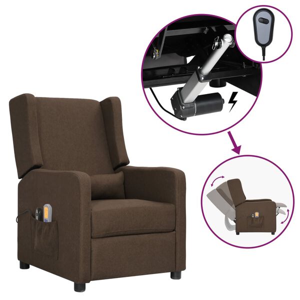 vidaXL Fauteuil &eacute;lectrique de massage Marron Tissu
