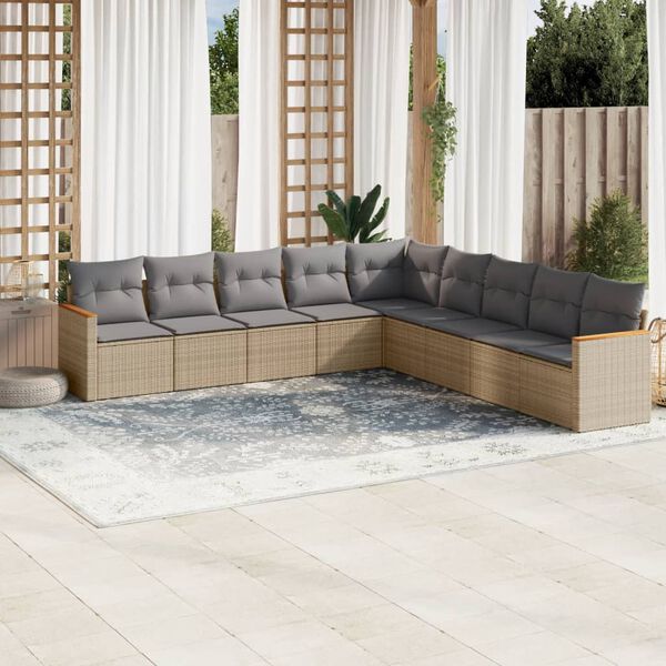 vidaXL Salon de jardin avec coussins 9pcs m&eacute;lange beige r&eacute;sine tress&eacute;e