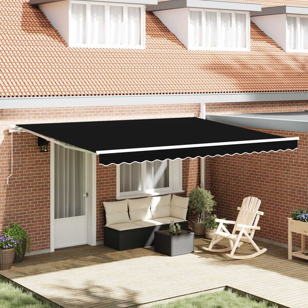 vidaXL Auvent Rétractable Rayé Noir 450 × 300 cm Polyester et métal