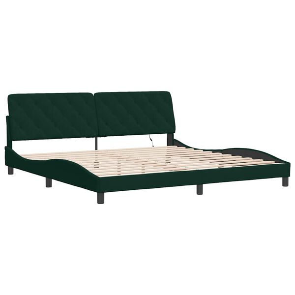 vidaXL Cadre de lit avec LED sans matelas vert fonc&eacute; 200x200 cm velours