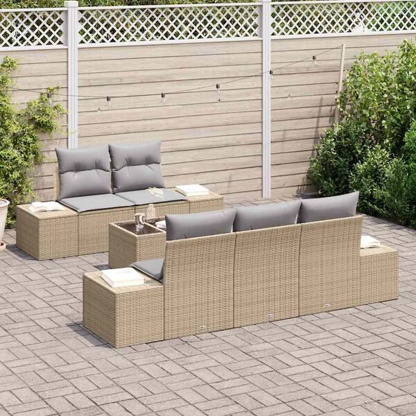 vidaXL Ensemble de canapé de jardin avec coussin 6 pcs Beige polyrotin