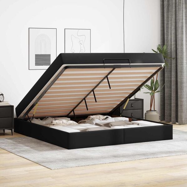 vidaXL Cadre de lit avec matelas avec matelas 2 pcs Noir PVC