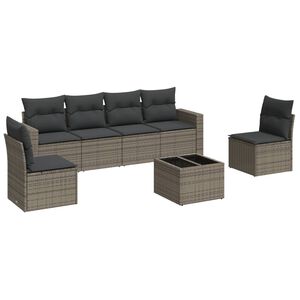 vidaXL Salon de jardin avec coussins 7 pcs gris r&eacute;sine tress&eacute;e