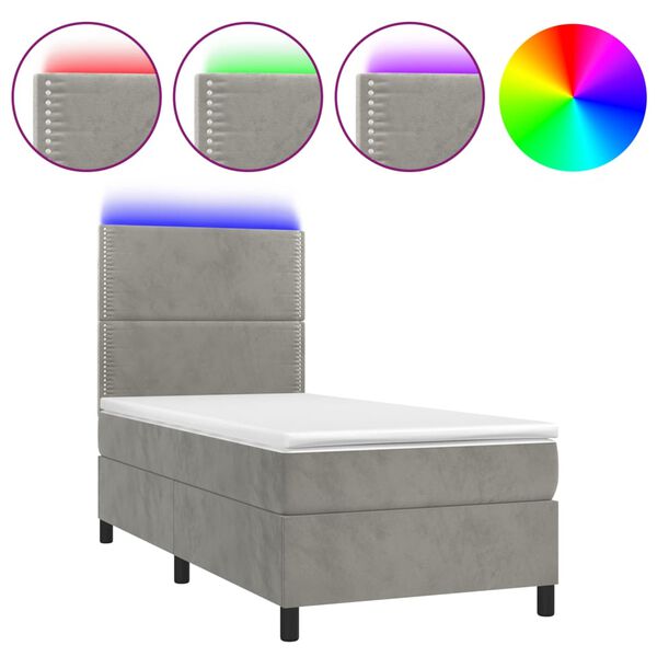 vidaXL Sommier &agrave; lattes de lit avec matelas et LED Gris clair 90x200cm