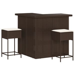 vidaXL Ensemble de bar de jardin 3 pcs et coussins brun r&eacute;sine tress&eacute;e