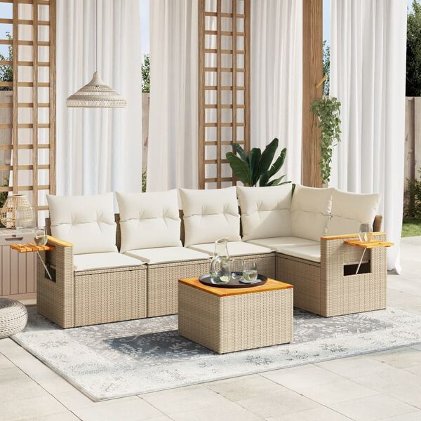 vidaXL Salon de jardin avec coussins 6 pcs beige r&eacute;sine tress&eacute;e