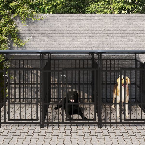 vidaXL Chenil d'ext&eacute;rieur avec toit pour chiens Acier 9,38 m&sup2;