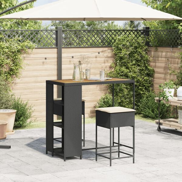 vidaXL Ensemble de bar de jardin 3 pcs avec coussins noir poly rotin