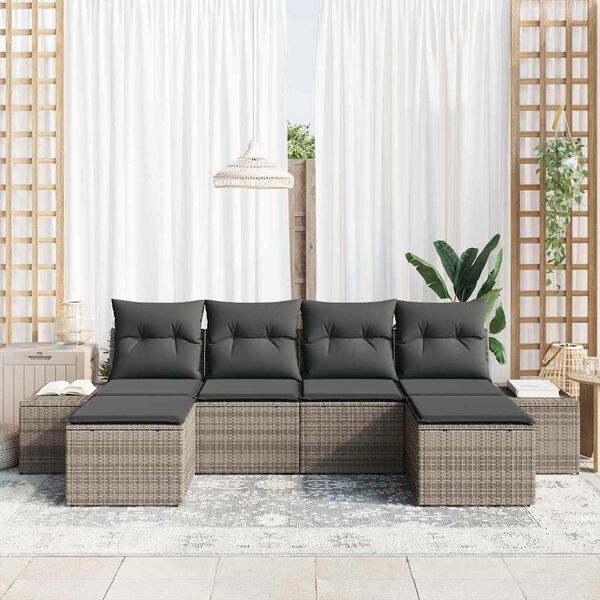 vidaXL Ensemble de canapé de jardin avec coussin 4 pcs Gris polyrotin