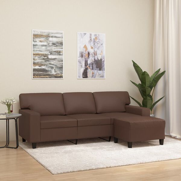 vidaXL Canap&eacute; &agrave; 3 places avec repose-pieds Marron 180 cm Similicuir