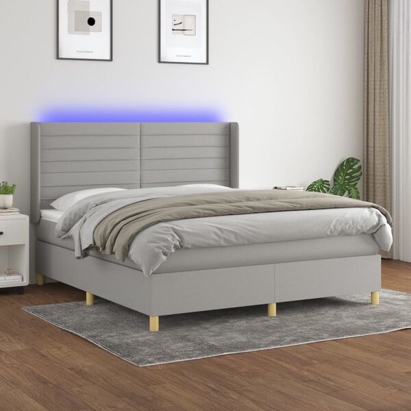 vidaXL Sommier &agrave; lattes de lit matelas LED Gris clair 160x200 cm Tissu