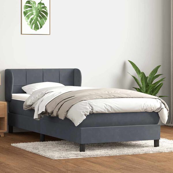 vidaXL Sommier &agrave; lattes de lit et matelas gris fonc&eacute; 100x210cm velours