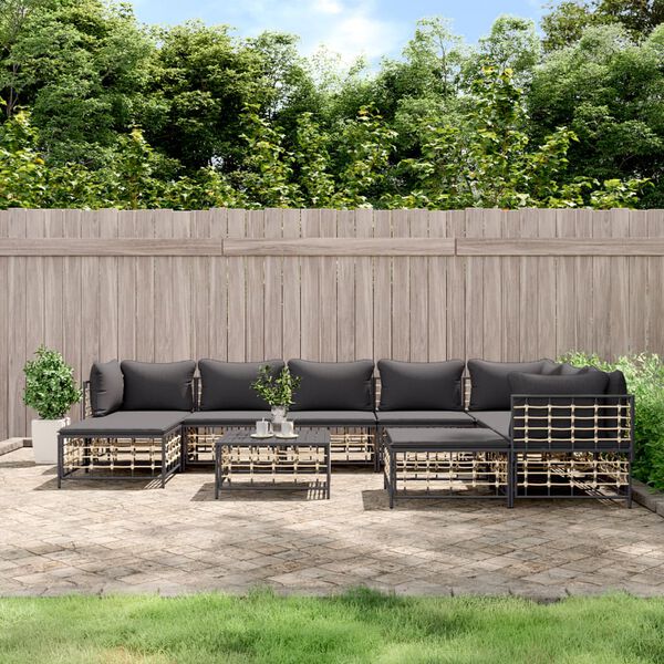 vidaXL Salon de jardin 10 pcs avec coussins anthracite résine tressée