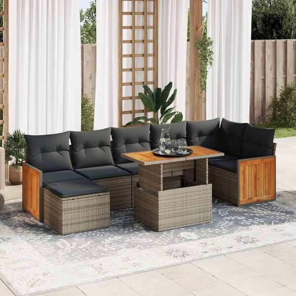 vidaXL Salon de jardin avec coussins 8 pcs gris r&eacute;sine tress&eacute;e acacia