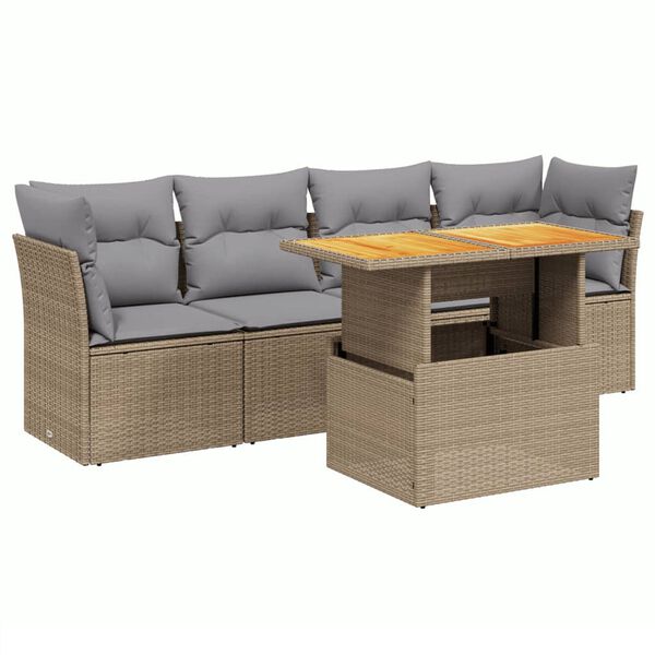 vidaXL Salon de jardin avec coussins 5 pcs beige r&eacute;sine tress&eacute;e