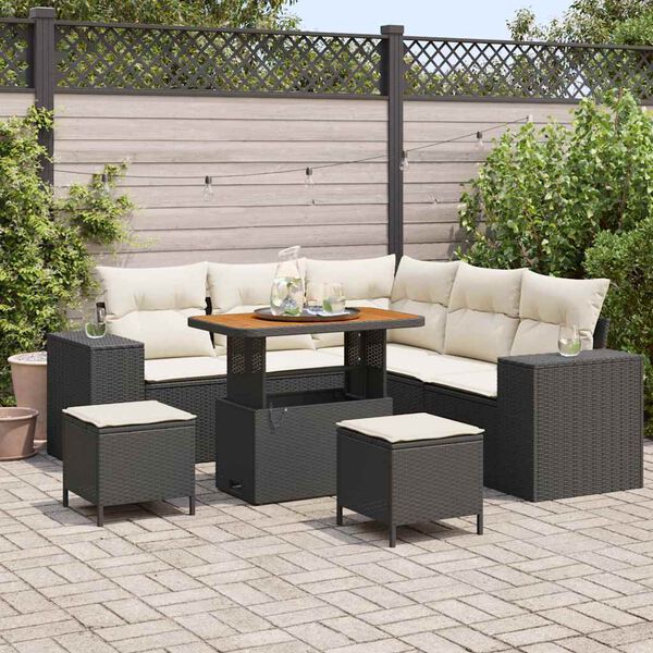 vidaXL Ensemble de canap&eacute; de jardin 8 pcs Noir et Cr&egrave;me polyrotin