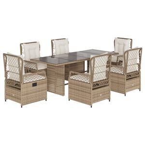 vidaXL Ensemble &agrave; manger de jardin et coussins 7 pcs beige poly rotin