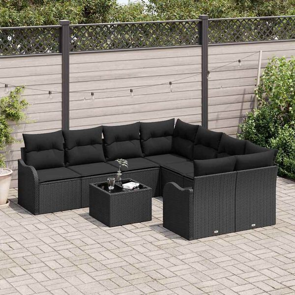 vidaXL Ensemble de canap&eacute; de jardin avec coussin 9 pcs Noir