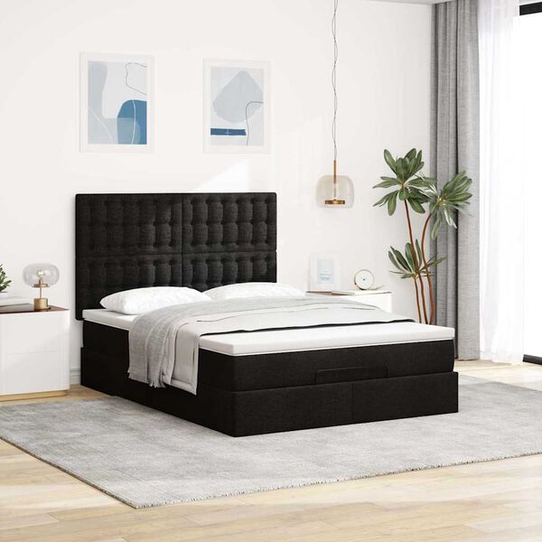 VidaXL Cadre de lit ottoman avec matelas noir 140x200 cm tissu