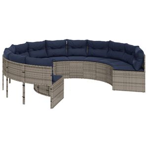 vidaXL Canap&eacute; de jardin avec coussins rond gris r&eacute;sine tress&eacute;e