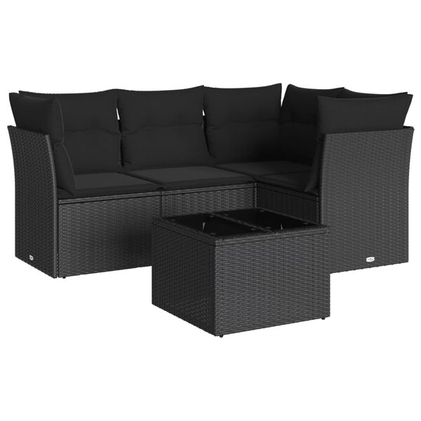 vidaXL Salon de jardin 5 pcs avec coussins noir résine tressée