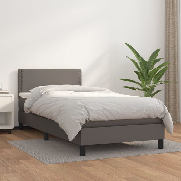 vidaXL Sommier &agrave; lattes de lit avec matelas Gris 90x190 cm Similicuir