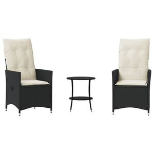 vidaXL Ensemble de bistro 3 pcs avec coussins noir r&eacute;sine tress&eacute;e