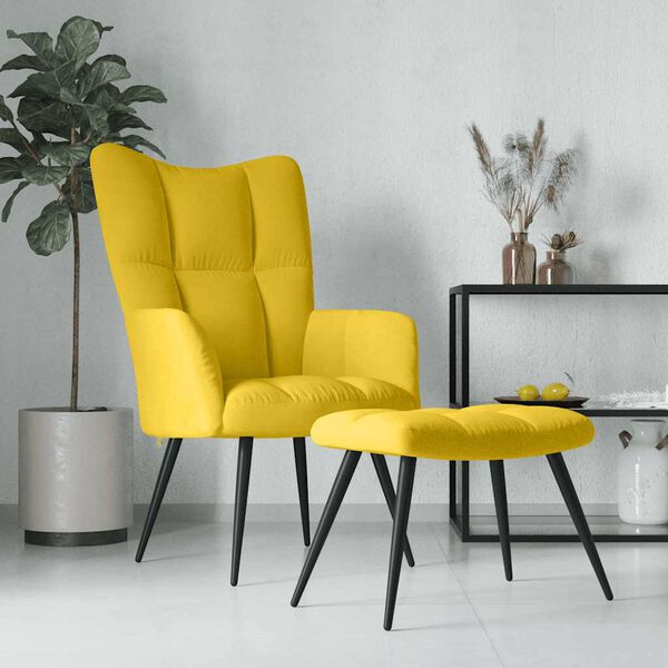 vidaXL Fauteuil relax avec tabouret en velours jaune moutarde