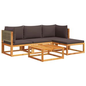 vidaXL Ensemble de canap&eacute;s de jardin 5 pi&egrave;ces avec coussins en bois d'acacia et rotin