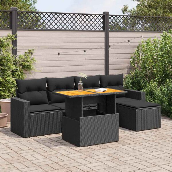 vidaXL Salon de jardin 6 pcs avec coussins noir r&eacute;sine tress&eacute;e