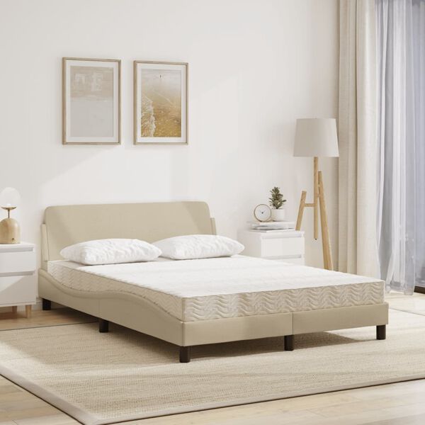 vidaXL Lit avec matelas Dover cr&egrave;me 140x200 cm tissu