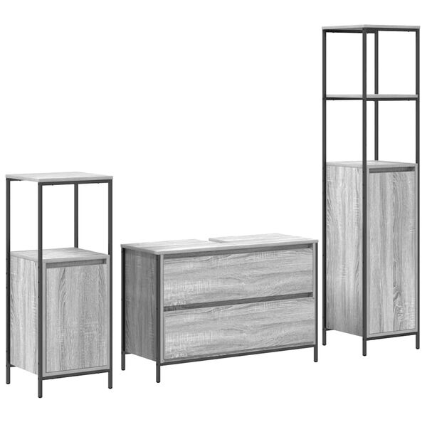 vidaXL Ensemble de mobilier de salle de bain 3 pcs Gris Sonoma