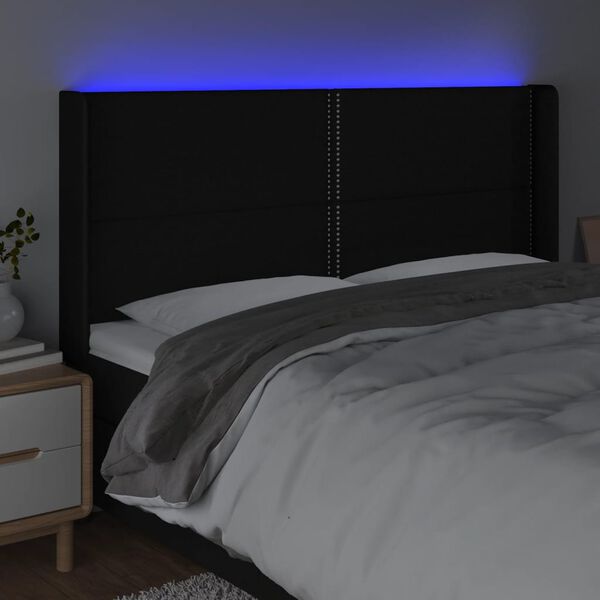 vidaXL T&ecirc;te de lit &agrave; LED Noir 163x16x118/128 cm Tissu