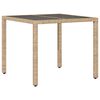 vidaXL Table de jardin dessus en verre beige 90x90x75cm résine tressée