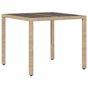 vidaXL Table de jardin dessus en verre beige 90x90x75cm r&eacute;sine tress&eacute;e