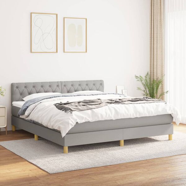 vidaXL Sommier &agrave; lattes de lit avec matelas Gris clair 160x200cm Tissu