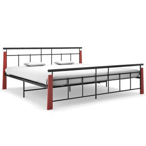 vidaXL Cadre de lit sans matelas m&eacute;tal bois de ch&ecirc;ne massif 200x200 cm