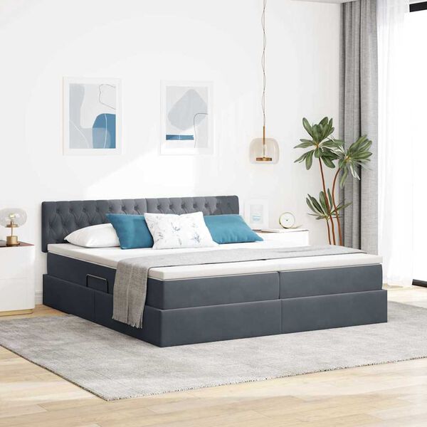 vidaXL Lit de Rangement avec matelas Gris fonc&eacute; 100 x 200 cm