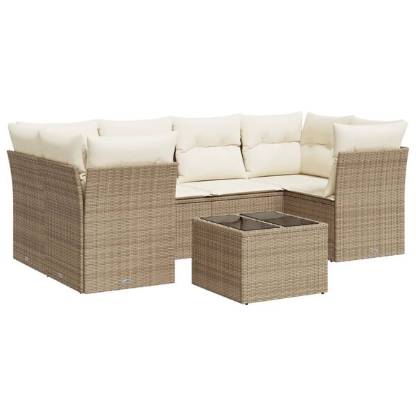 vidaXL Salon de jardin avec coussins 7 pcs beige r&eacute;sine tress&eacute;e