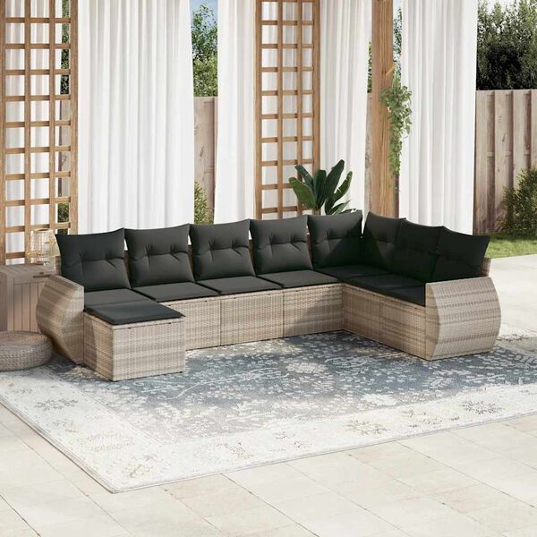 vidaXL Salon de jardin 8 pcs avec coussins gris clair r&eacute;sine tress&eacute;e