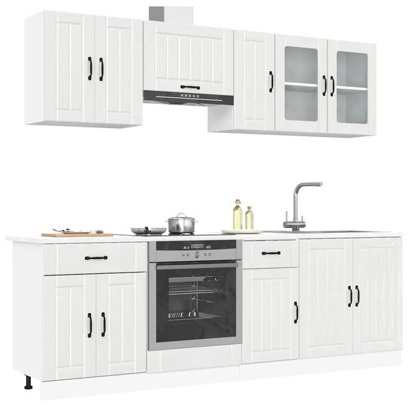 vidaXL Ensemble de 8 meubles de cuisine "Lucca" en bois d'ing&eacute;nierie blanc brillant