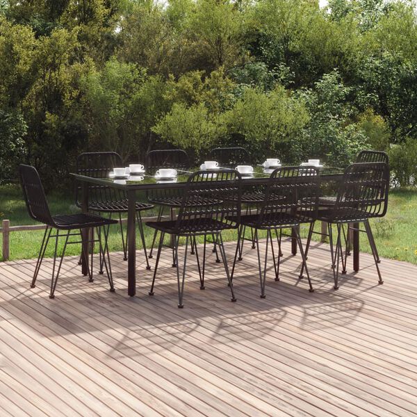 vidaXL Ensemble à manger de jardin 9 pcs Noir Résine tressée