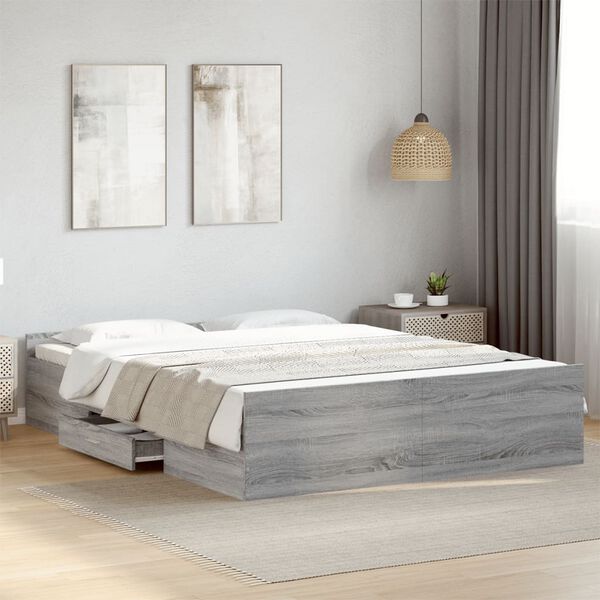 vidaXL Cadre de lit avec tiroirs sans matelas sonoma gris 150x200 cm